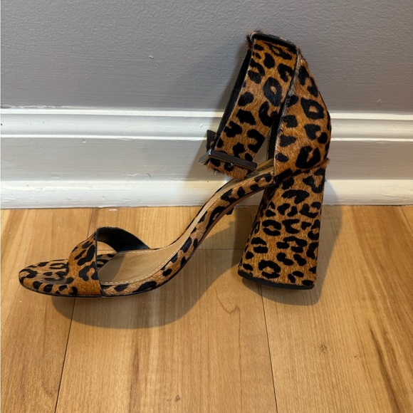 Women's Schutz Leopard Ankle Strap Buckle Open Toe Blocked Heels - Picture 3 of 7